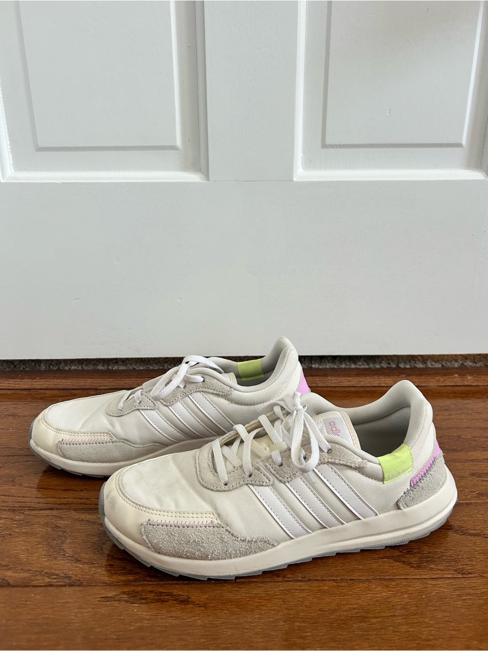 adidas Off-White Sneakers with Neon Pink and Neon Yellow Accents